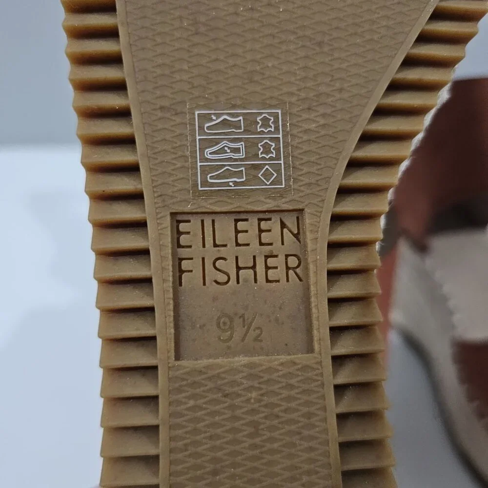 Eileen Fisher Weslia Espadrille Wedge Sandal Womens 9.5 Burnt Orange Leather